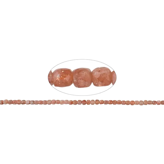 Strand cube, sunstone A, faceted, 04mm (39cm) | wholesaler gems & healing stones
