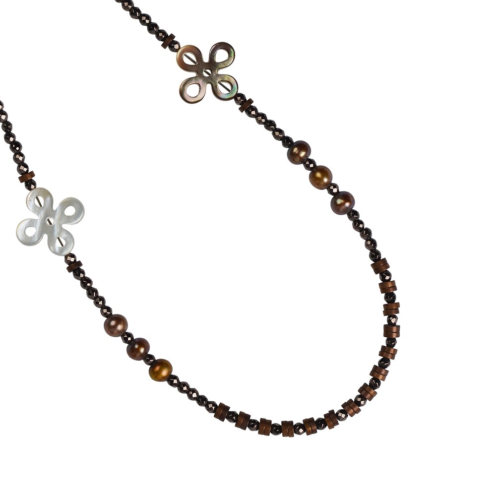 Rang de collier, noeud chinois, nacre (foncée), 13 x 13mm | Marco Schreier