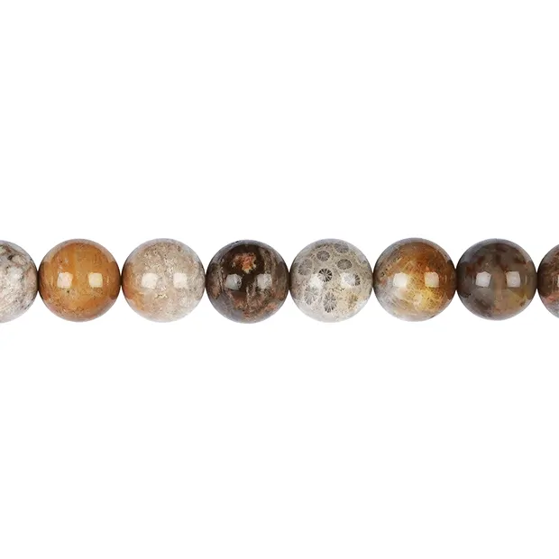 Rang de colliers boules, Corail fossilisé, 10mm (39cm) | Marco Schreier
