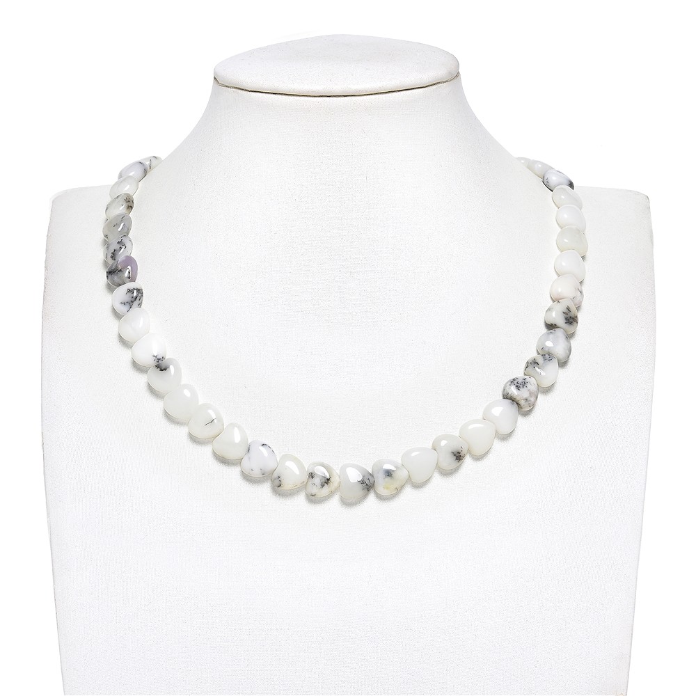 Strand of hearts, opal (milk opal), 10mm | wholesaler gems &amp; healing stones