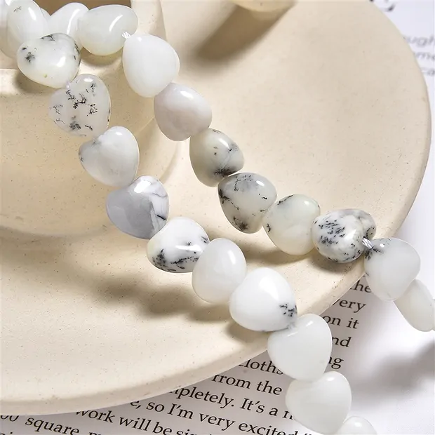 Strand of hearts, opal (milk opal), 10mm | wholesaler gems & healing stones