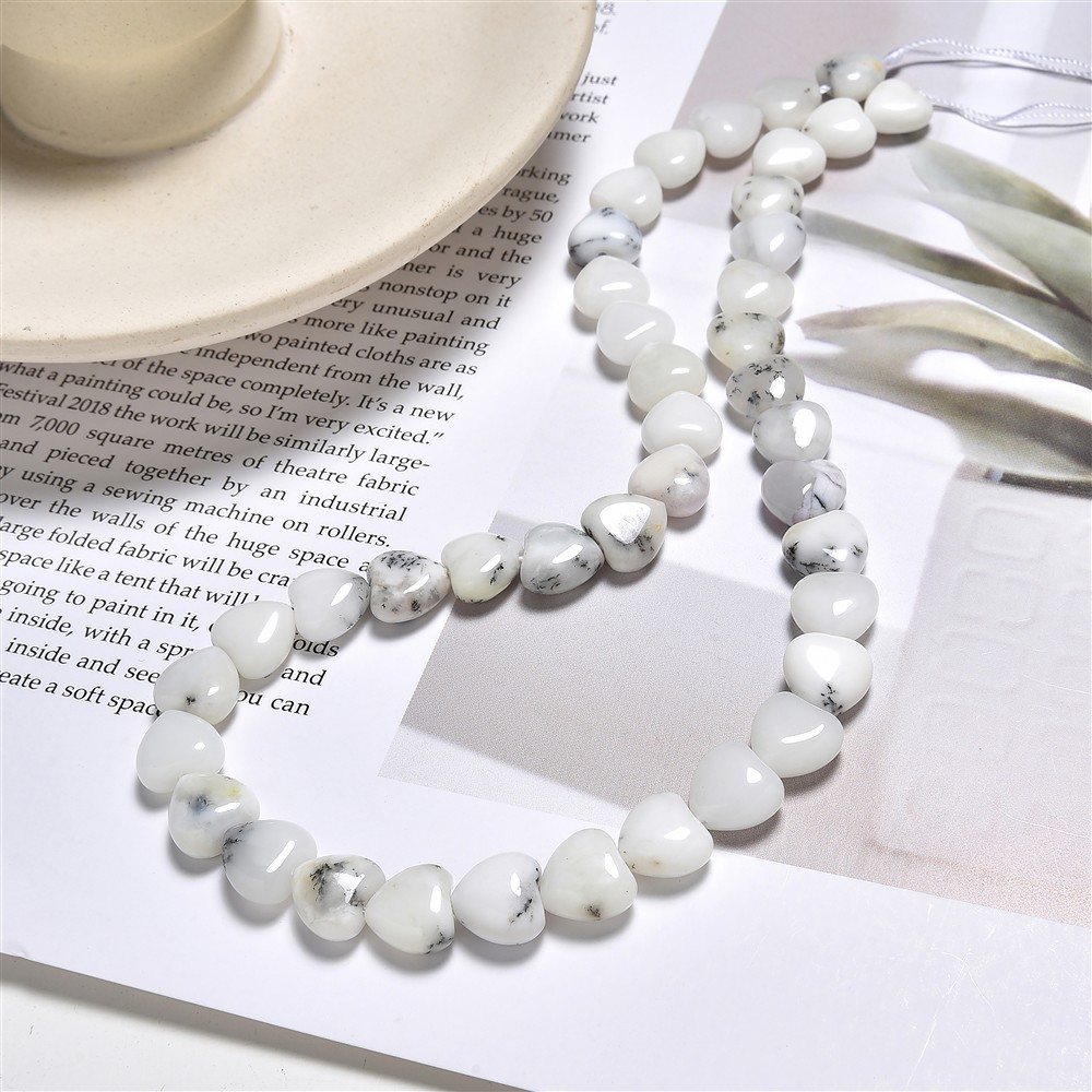 Strand of hearts, opal (milk opal), 10mm | wholesaler gems &amp; healing stones