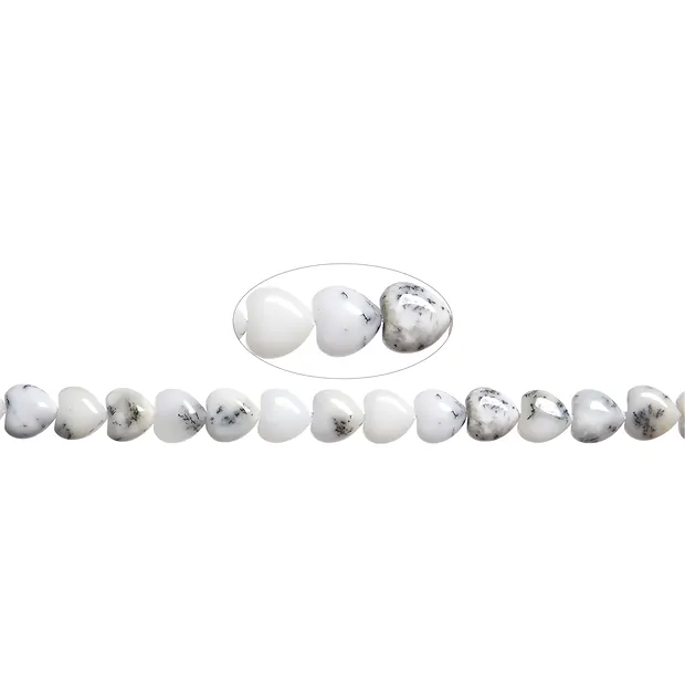 Strand of hearts, opal (milk opal), 10mm | wholesaler gems & healing stones