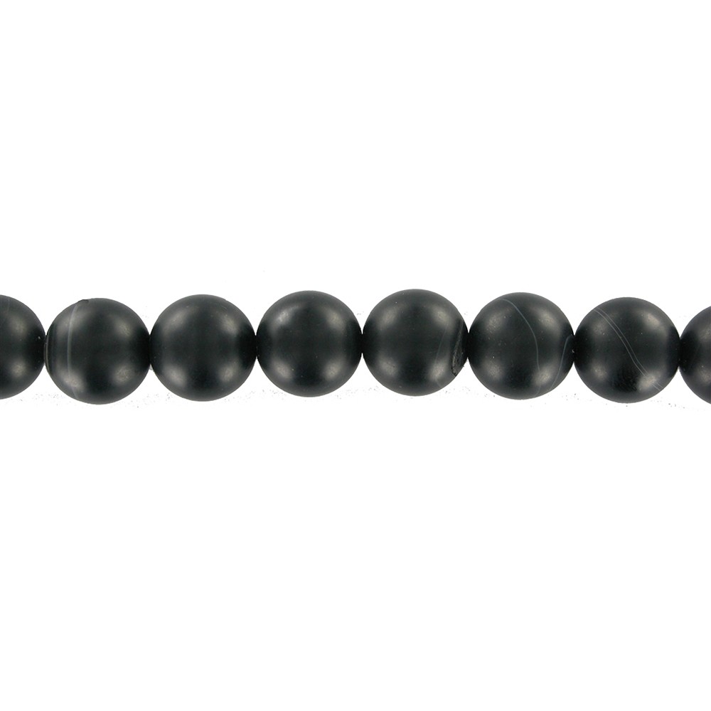 String Beads, Sardonyx black, matt, 14mm | wholesaler gems & healing stones