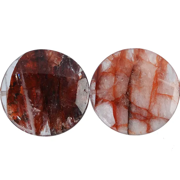 Coin strand, Iron Quartz (red), faceted, 30mm | wholesaler gems & healing stones