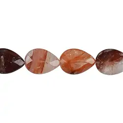 142740510520 Rang de colliers goutte plate, Eisenkiesel (rouge), facetté, 25 x 18mm | Marco Schreier
