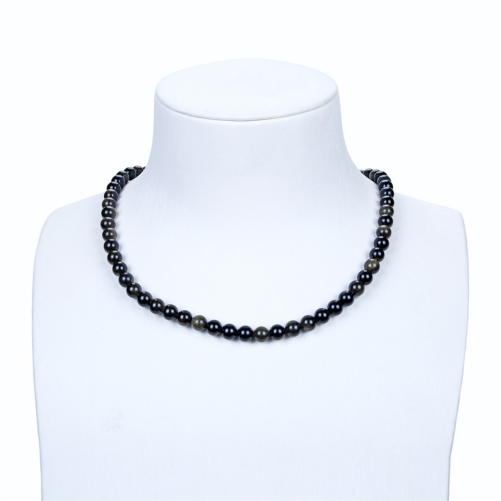 Rang de colliers boules, Obsidienne (or brillant), 06mm (39cm) | Marco Schreier