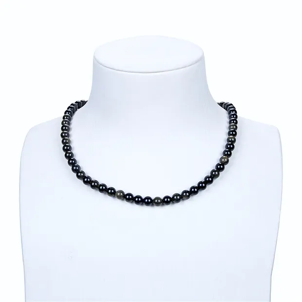 Rang de colliers boules, Obsidienne (or brillant), 06mm (39cm) | Marco Schreier