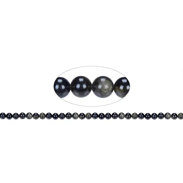 Rang de colliers boules, Obsidienne (or brillant), 06mm (39cm) | Marco Schreier