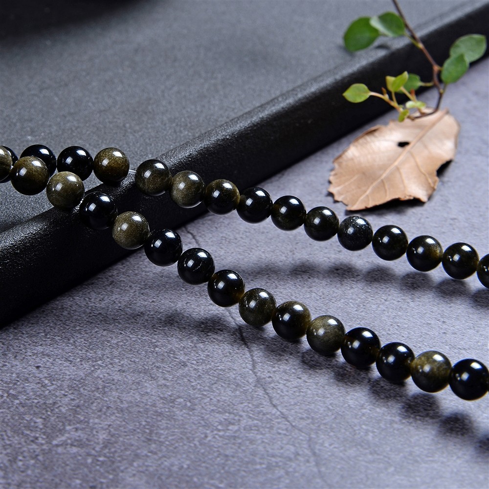 Rang de colliers boules, obsidienne (obsidienne dorée), 08mm (37cm) | Marco Schreier