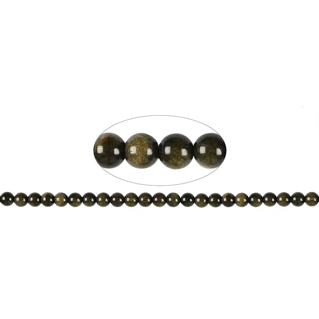 Cuentas de piedras preciosas, Obsidiana (brillo dorado), 08 mm (37 cm) | Marco Schreier