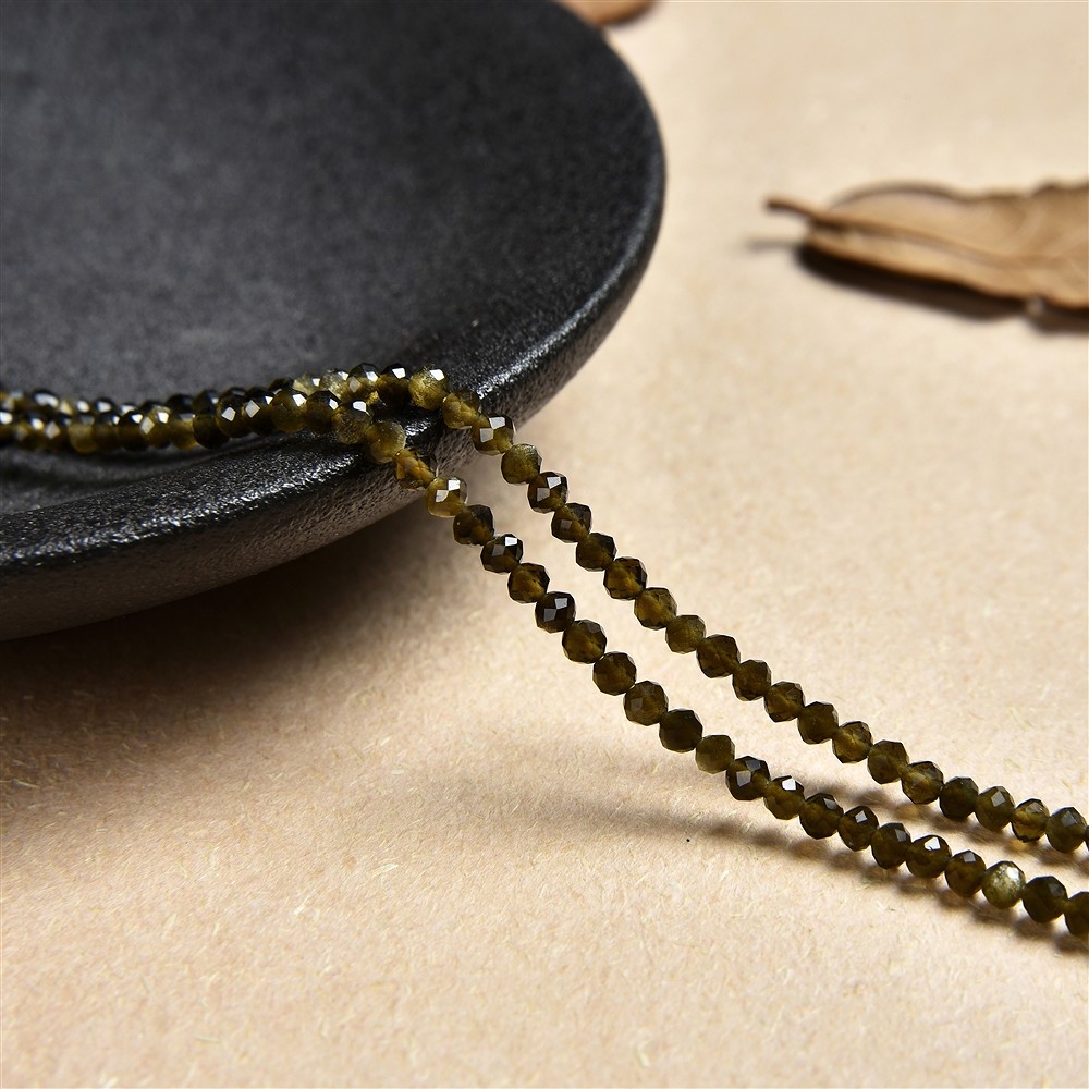 Strang Kugeln, Obsidian (Goldglanzobsidian), facettiert, 02mm | Marco Schreier