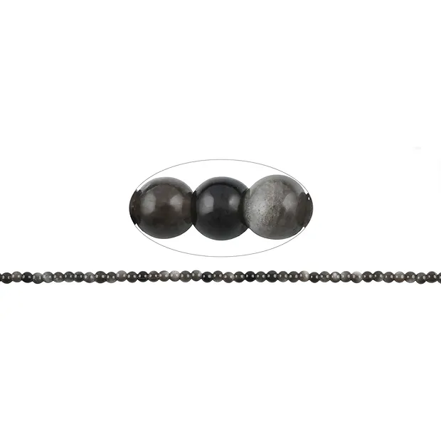 String Beads, Obsidian (silver luster obsidian), 04mm | Marco Schreier