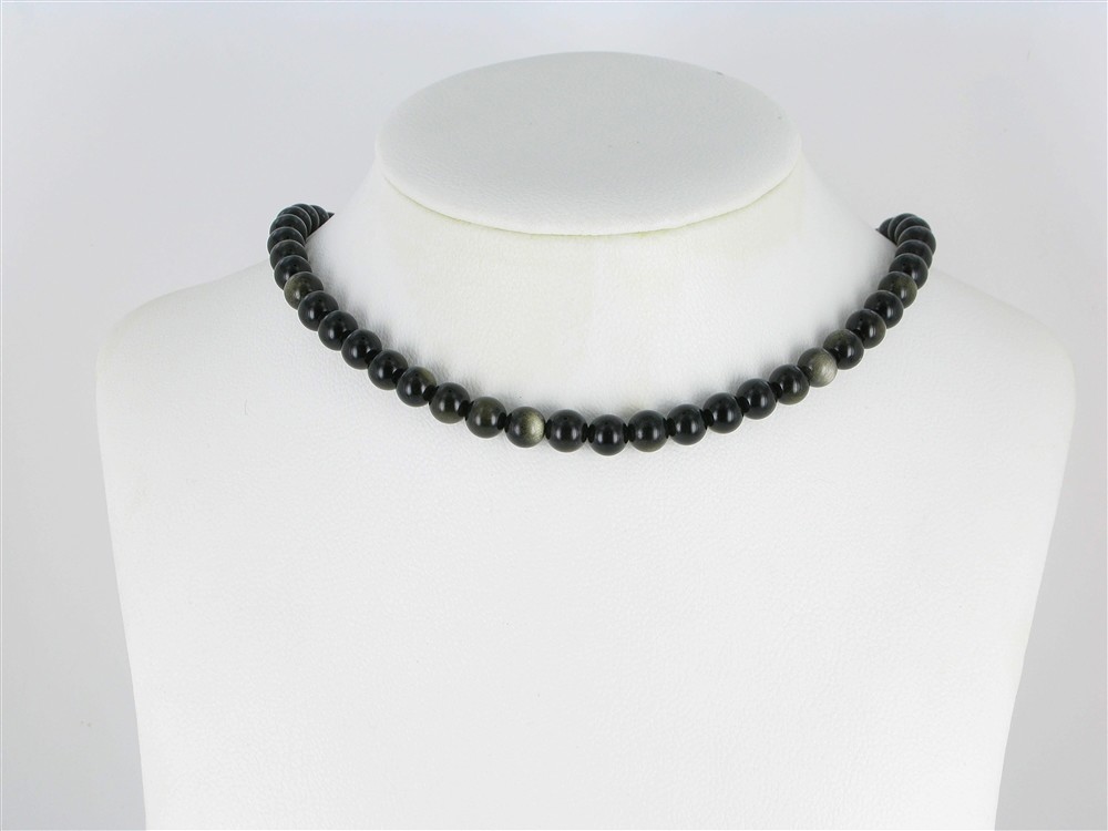 Rang de colliers boules, obsidienne (obsidienne argentée), 08mm (38cm) | Marco Schreier