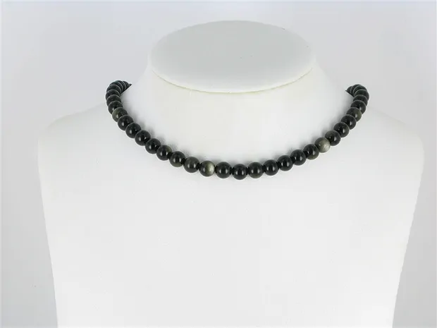 Rang de colliers boules, obsidienne (obsidienne argentée), 08mm (38cm) | Marco Schreier