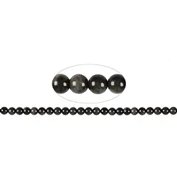 142870100720 Rang de colliers boules, obsidienne (obsidienne argentée), 08mm (38cm) | Marco Schreier