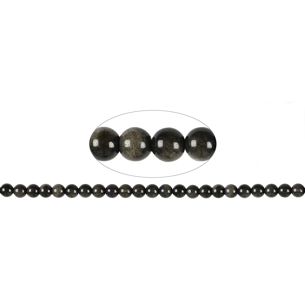 Rang de colliers boules, obsidienne (obsidienne argentée), 08mm (38cm) | Marco Schreier