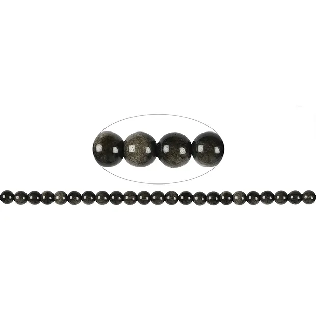 Rang de colliers boules, obsidienne (obsidienne argentée), 08mm (38cm) | Marco Schreier