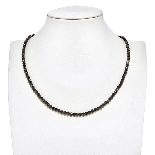 Rang de collier boules, obsidienne (éclat argenté), 04 mm, facettées | Marco Schreier