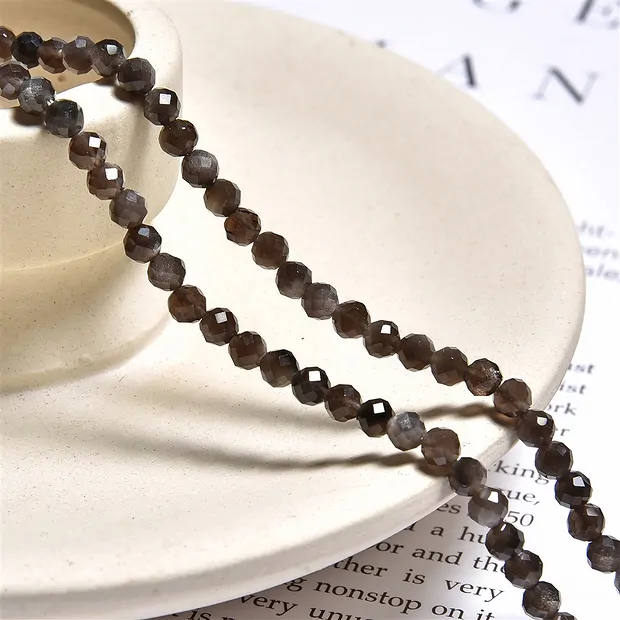 String Beads, Obsidian (silver luster obsidian), 04mm, faceted | Marco Schreier