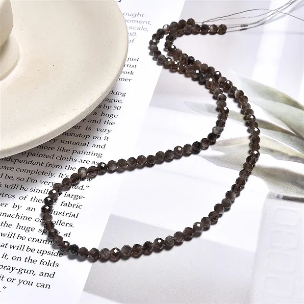 String Beads, Obsidian (silver luster obsidian), 04mm, faceted | Marco Schreier