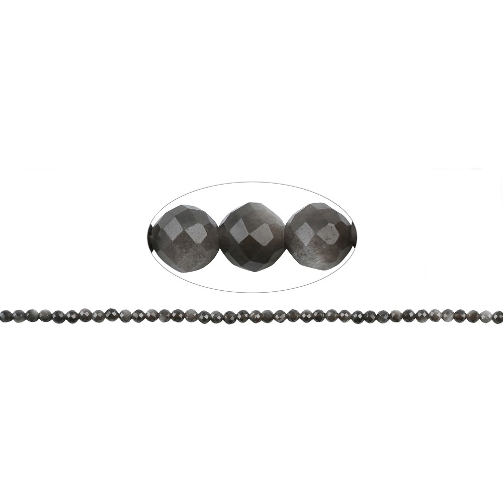 String Beads, Obsidian (silver luster obsidian), 04mm, faceted | Marco Schreier