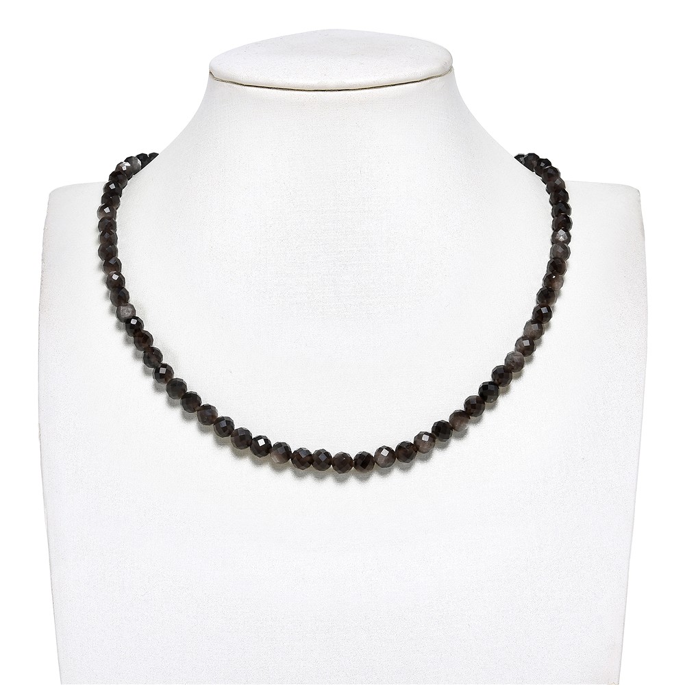 String Beads, Obsidian (silver luster obsidian), 06mm, faceted | Marco Schreier