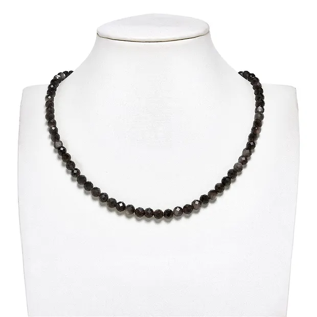 String Beads, Obsidian (silver luster obsidian), 06mm, faceted | Marco Schreier
