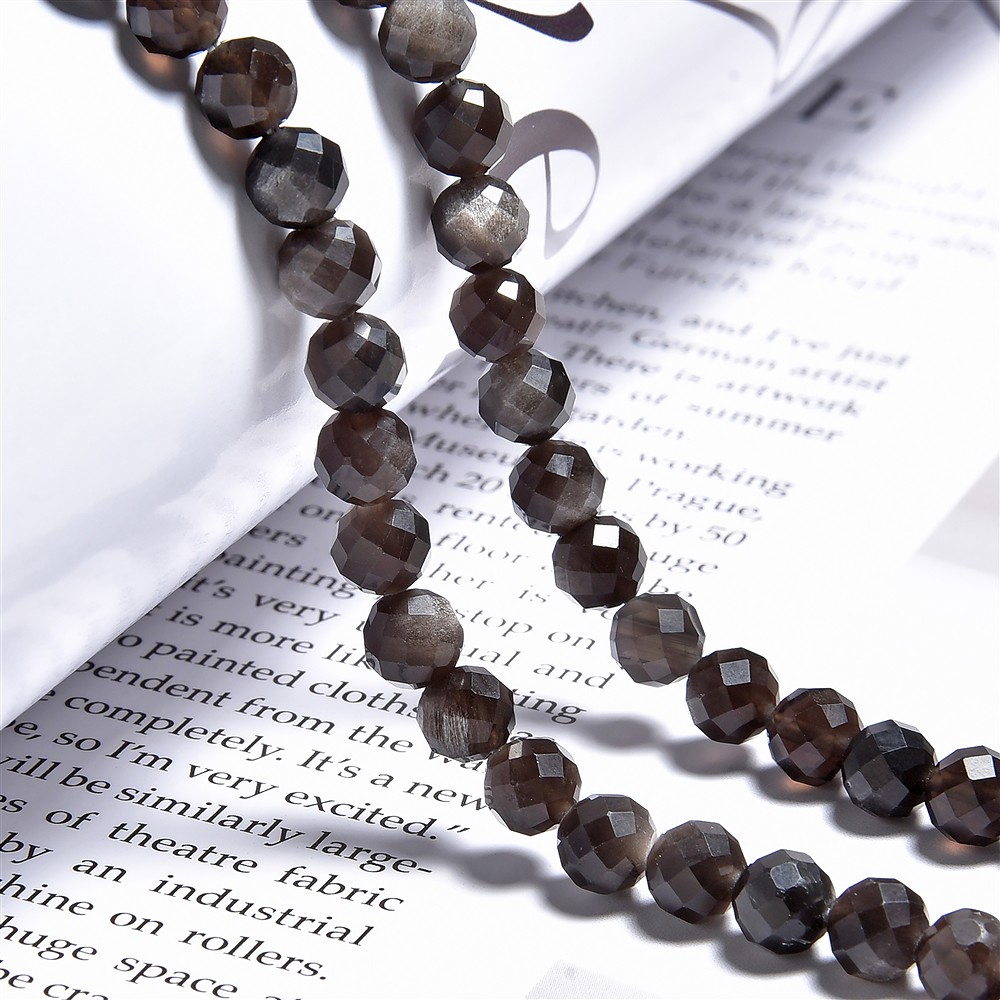 String Beads, Obsidian (silver luster obsidian), 06mm, faceted | Marco Schreier