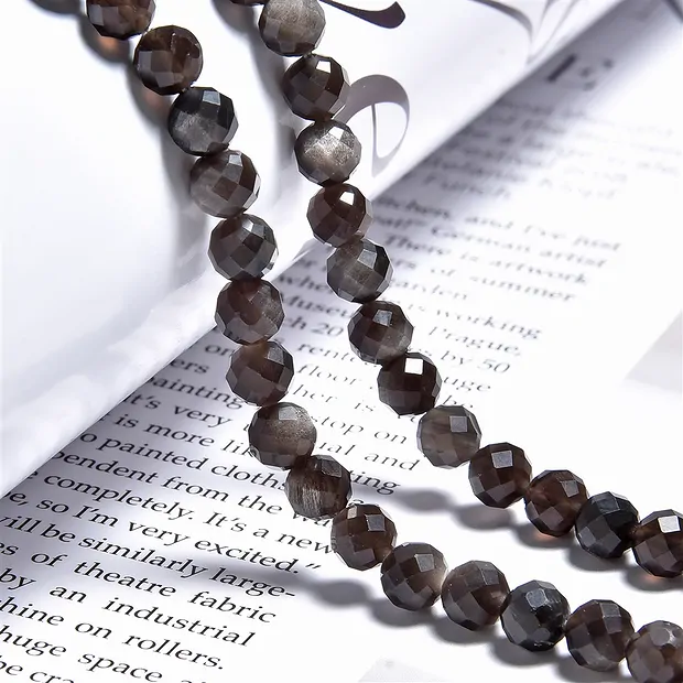 String Beads, Obsidian (silver luster obsidian), 06mm, faceted | Marco Schreier