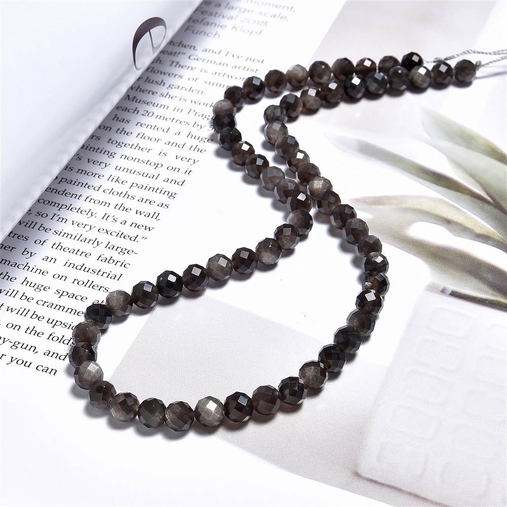 String Beads, Obsidian (silver luster obsidian), 06mm, faceted | Marco Schreier