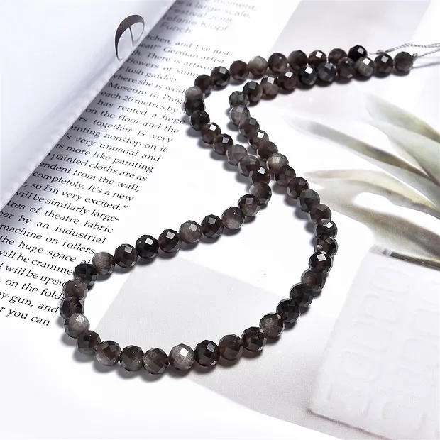 String Beads, Obsidian (silver luster obsidian), 06mm, faceted | Marco Schreier