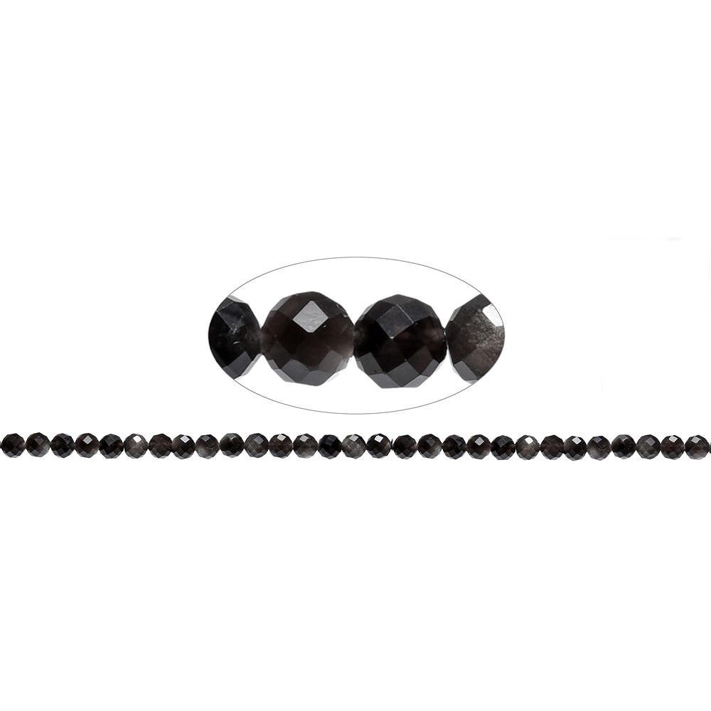 String Beads, Obsidian (silver luster obsidian), 06mm, faceted | Marco Schreier