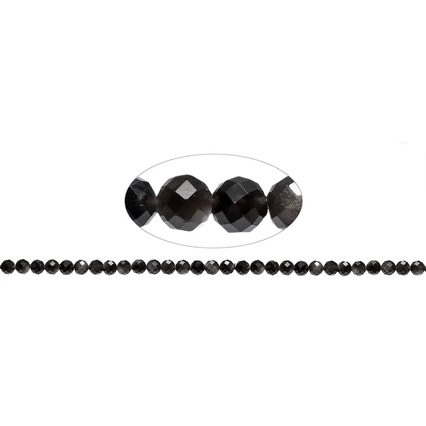 String Beads, Obsidian (silver luster obsidian), 06mm, faceted | Marco Schreier
