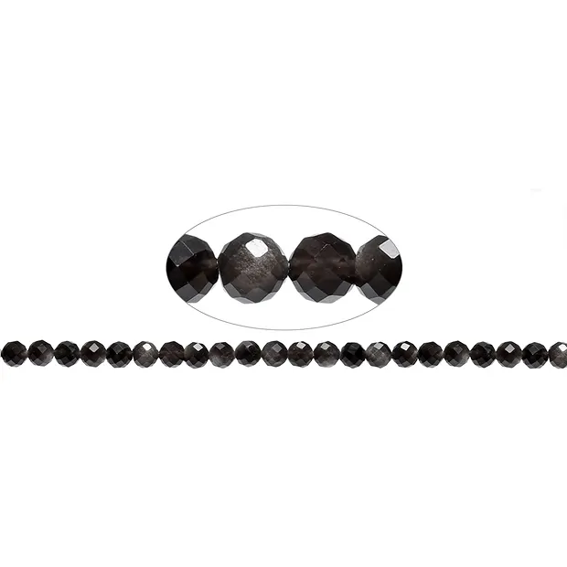 String Beads, Obsidian (silver luster obsidian), 08mm, faceted | Marco Schreier