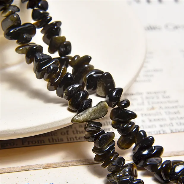 Strand of nuggets, Obsidian (silver luster obsidian), 05 - 08mm, 80cm | Marco Schreier