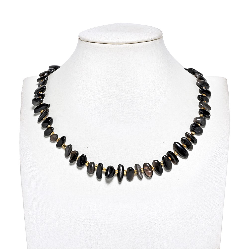 Rang de colliers Nugget "dent", Obdisian (obsidienne argentée), 06-08 x 13-16mm (39cm) | Marco Schreier