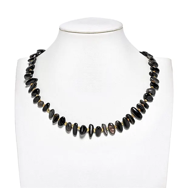 Strang Nuggets "Zahn", Obdisian (Silberglanzobsidian), 06-08 x 13-16mm (39cm) | Marco Schreier