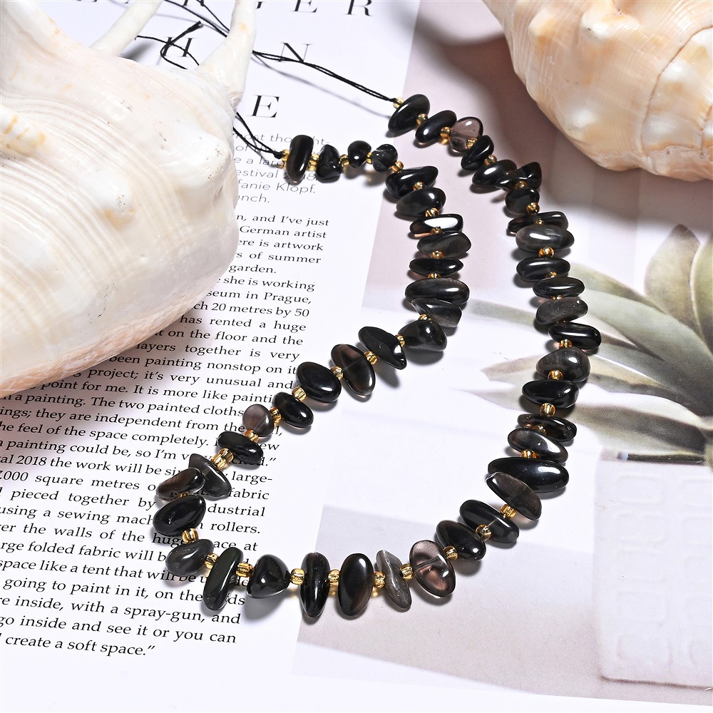 Rang de colliers Nugget "dent", Obdisian (obsidienne argentée), 06-08 x 13-16mm (39cm) | Marco Schreier