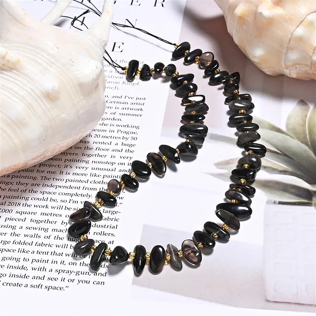 Strang Nuggets "Zahn", Obdisian (Silberglanzobsidian), 06-08 x 13-16mm (39cm) | Marco Schreier