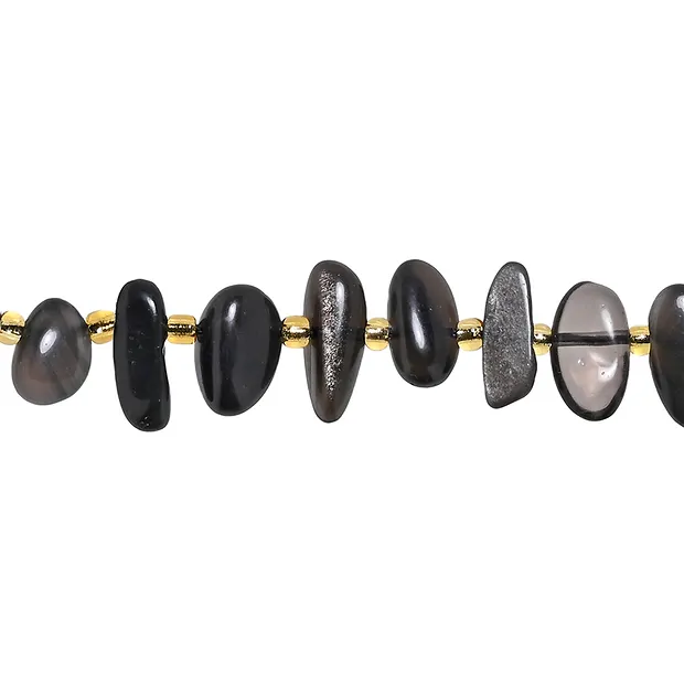 Nuggets en fil « dent », obsidienne (éclat argenté), 13 - 16 mm | Marco Schreier