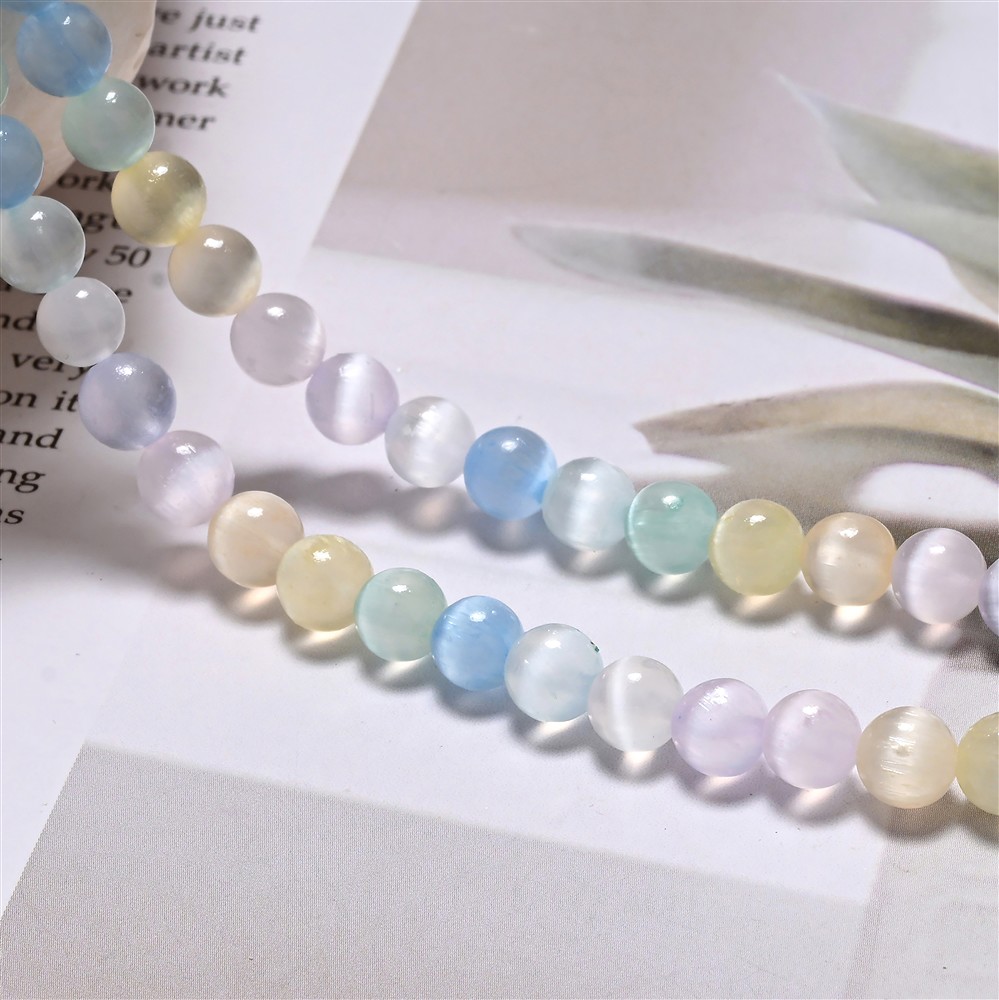 Fili di sfere, selenite (colorate), 06 mm | grossista gemme e pietre curative