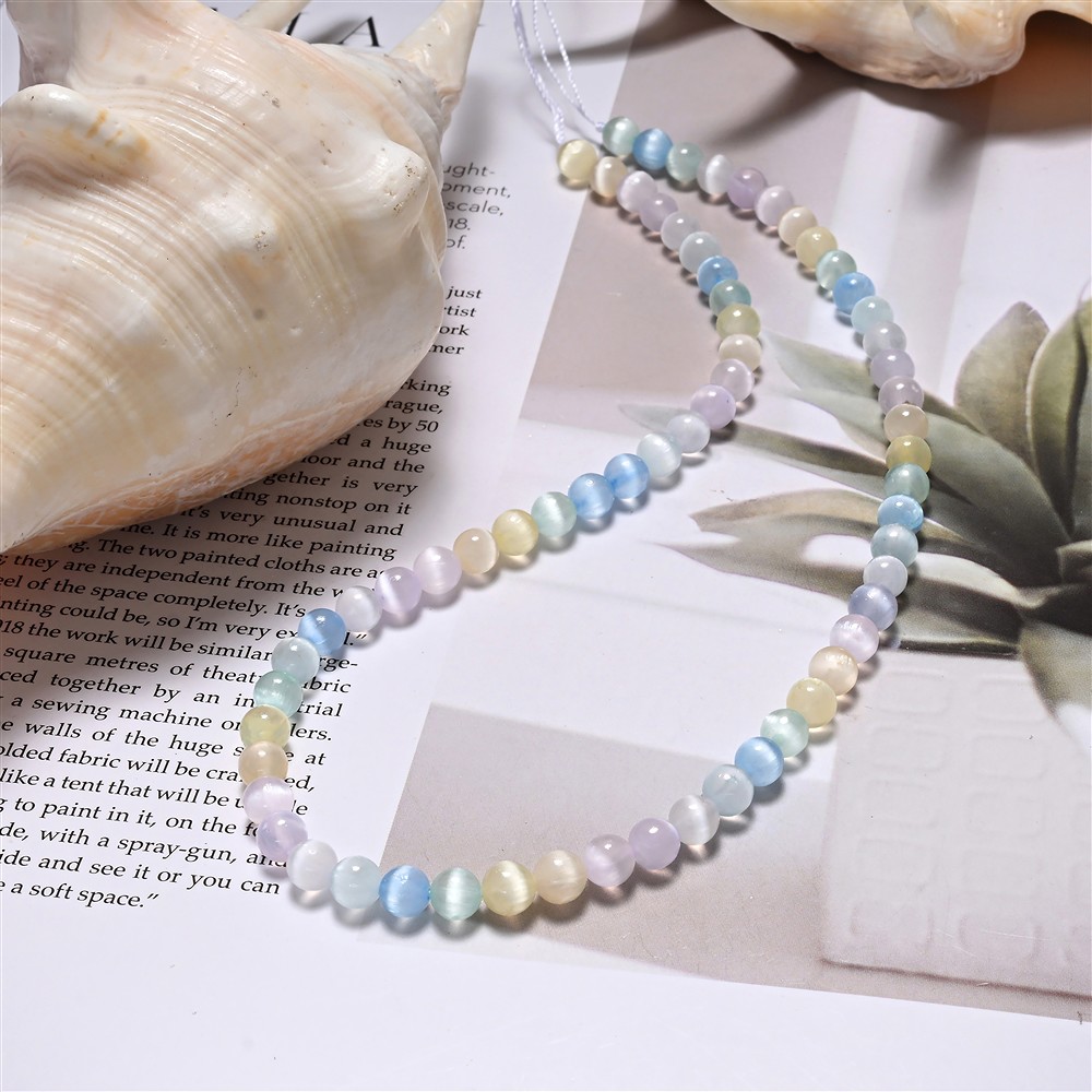 Fili di sfere, selenite (colorate), 06 mm | grossista gemme e pietre curative