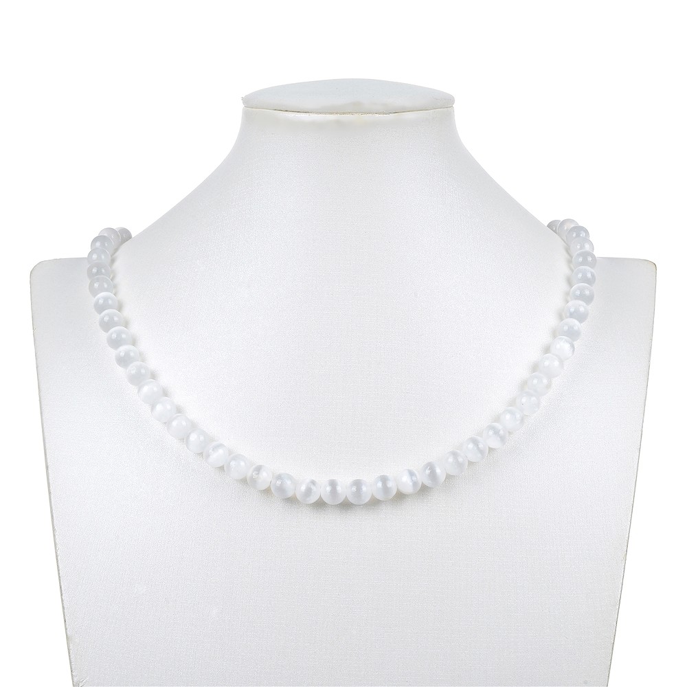 Rang de collier boules, sélénite, 08mm | Marco Schreier