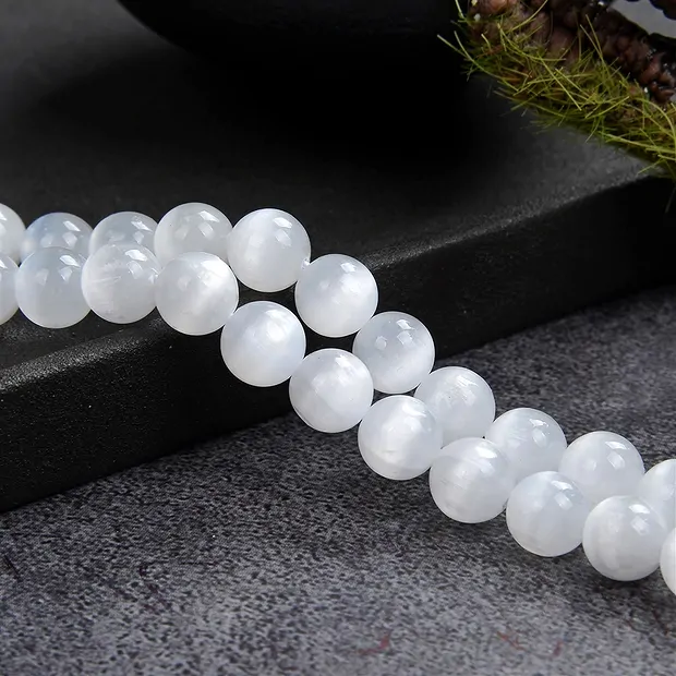 Strang Kugeln, Selenit, 08mm | Mineralienhandel Edelsteine, Heilsteine & Schmuck