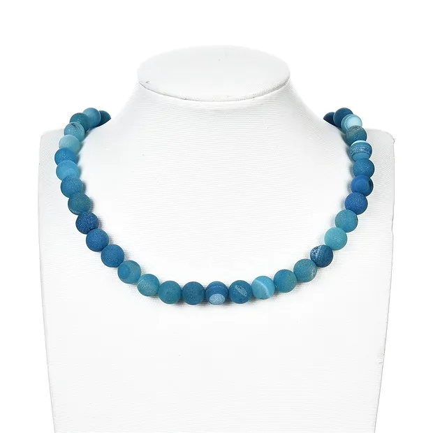 String Beads, Agate (Snakeskin Agate) blue (dyed), matt, 10mm | Marco Schreier