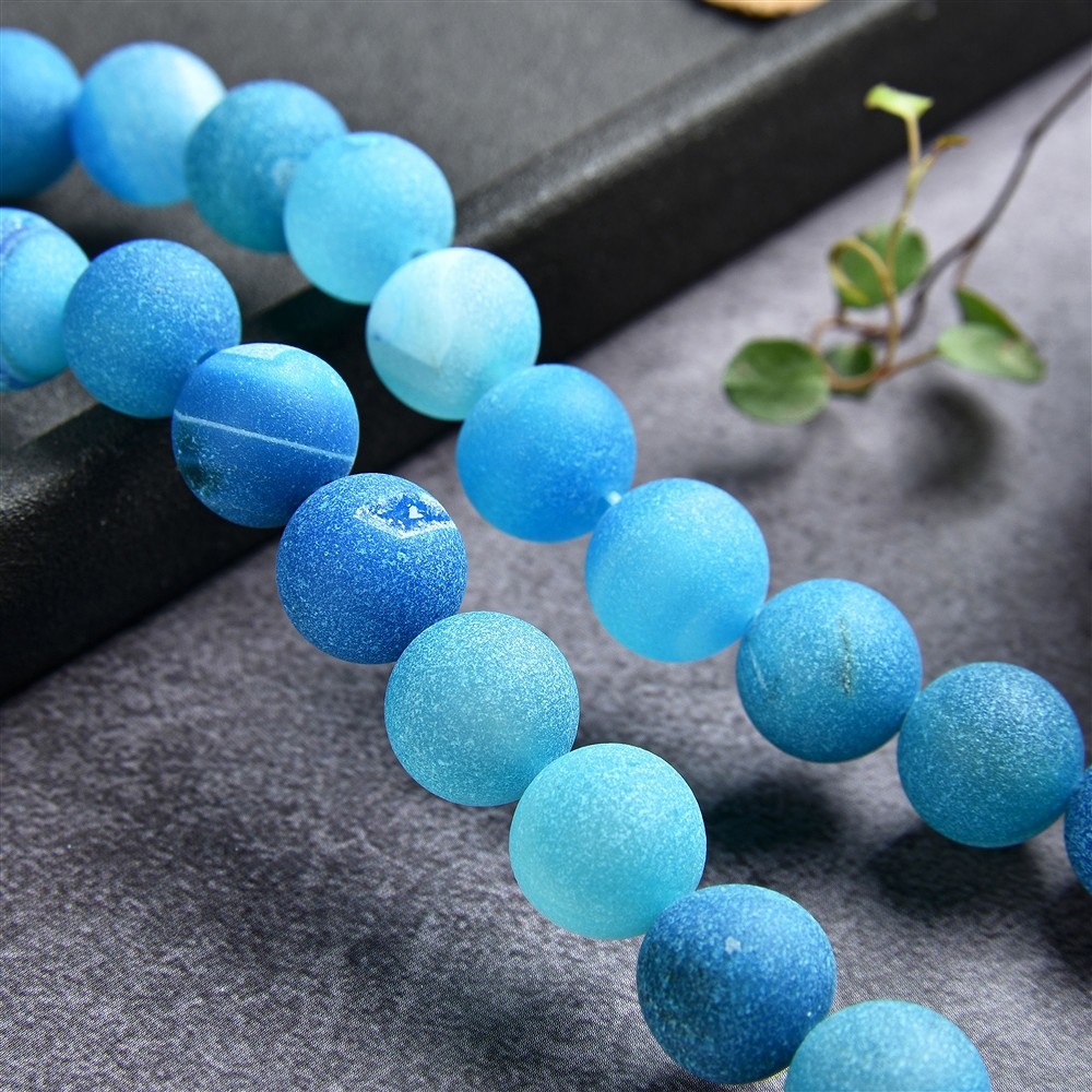 Filo di perline, Agata (agata serpente) blu (colorata), opaca, 10 mm | Marco Schreier