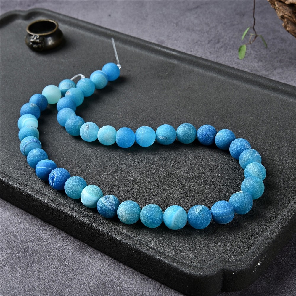 Filo di perline, Agata (agata serpente) blu (colorata), opaca, 10 mm | Marco Schreier