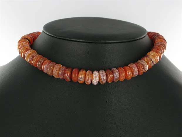 Button strand, Agate (Snakeskin Agate), red (dyed), 06 x 12mm | Marco Schreier