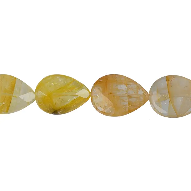 Rang de colliers goutte plate, Eisenkiesel (jaune), facetté, 25 x 18mm | Marco Schreier